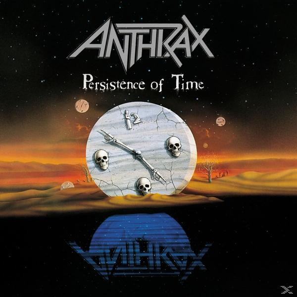 Anthrax Albumcover: Uhr mit Totenköpfen, Wüstenlandschaft und Bandlogo.