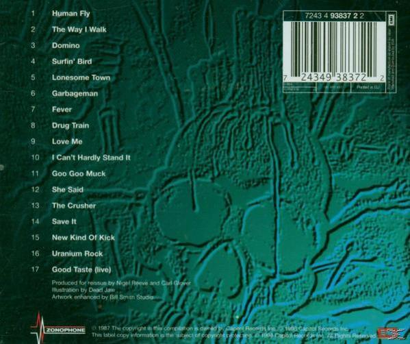 Album borító zöld háttérrel és koponya dizájnnal. A számlista látható.