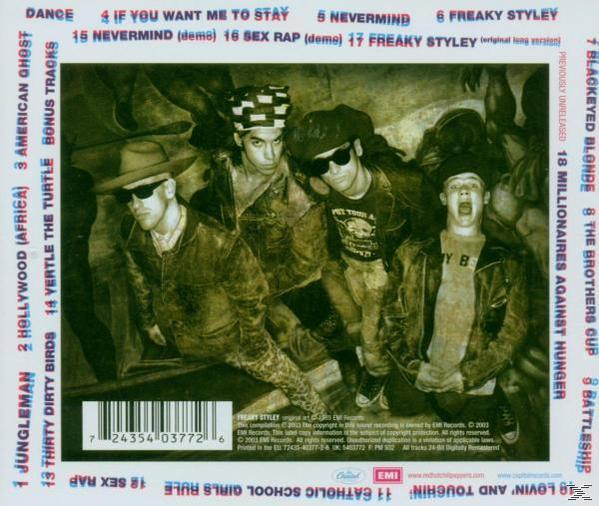 Albumcover: Vier Männer mit Sonnenbrillen und Hüten. Trackliste links, Text ist 'Freaky Styley'.