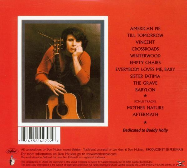 Albumcover mit Don McLean, einem Mann mit Gitarre und Songtiteln.