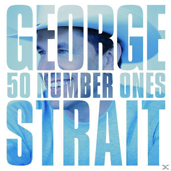 Albumcover: George Straits Gesicht teilweise hinter dem Text sichtbar: '50 NUMBER ONES', in Blau und Weiß.