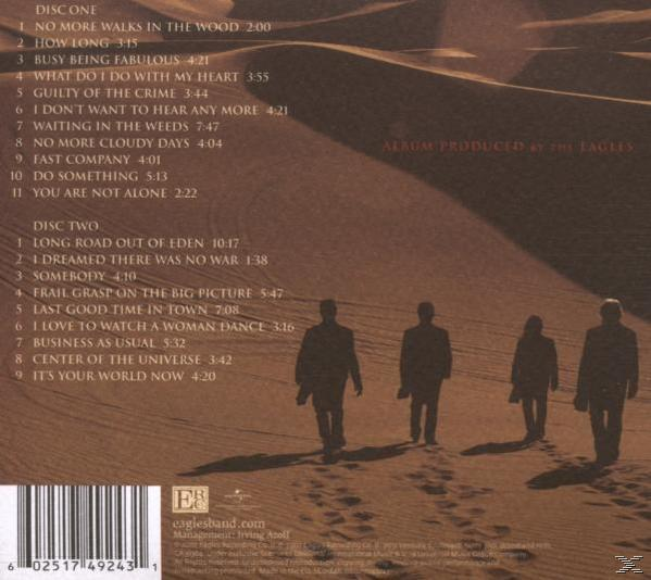 Album-Rückseite mit einer Gruppe von Leuten, die in einer Wüstenumgebung spazieren gehen. Die Titelliste des Albums wird angezeigt.