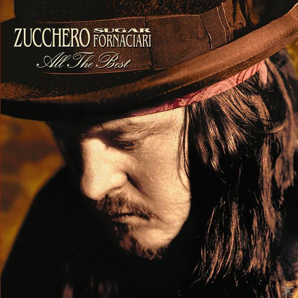 Zucchero Albumcover mit dem Gesicht eines Mannes unter einem Hut, Titel 'All The Best'.