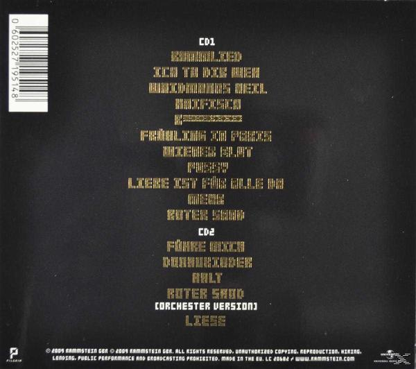 A CD borítója arany betűkkel sorolja fel a dalcímeket fekete háttéren.