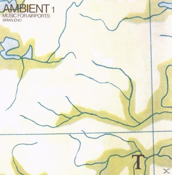 Carte abstraite avec des lignes vertes. La pochette de l'album est 'Ambient 1: Music for Airports'.