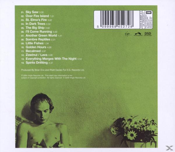 Dos de CD, vert avec liste des titres. Un homme assis, et un arrangement floral à droite.