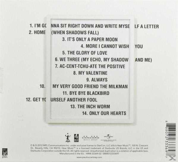 CD-Cover. Listet Songs auf der Rückseite auf. Das Cover ist weiß. Der Text ist schwarz.