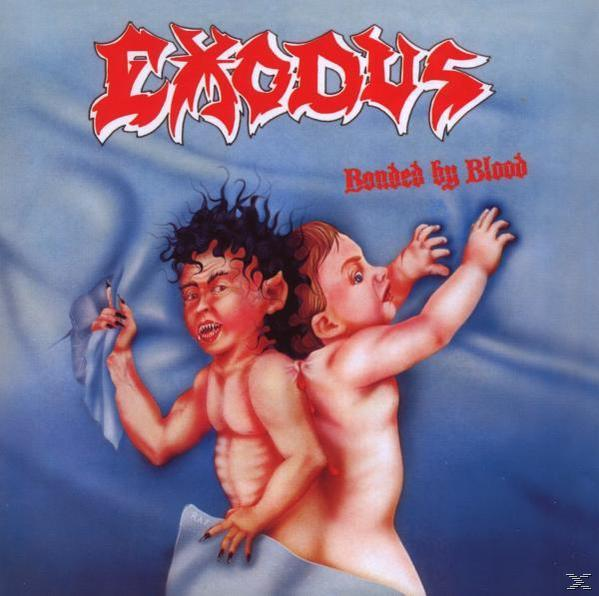 Albumcover für 'Bonded by Blood' von Exodus, mit zwei dämonischen Babys.