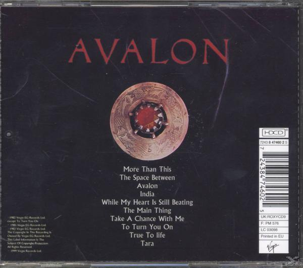 CD-Cover für 'Avalon'. Enthält ein rotes kreisförmiges Design mit Text und einem dunklen Hintergrund.