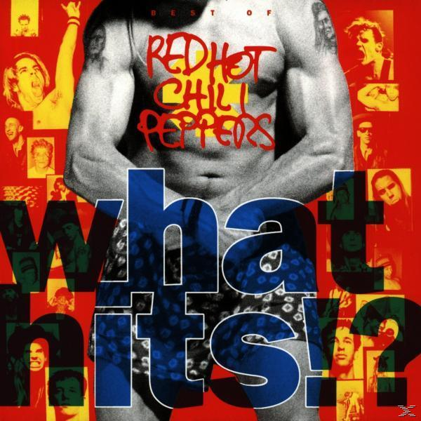 Albumcover mit muskulösem Mann. Titel: What Hits!? von Red Hot Chili Peppers. Viele Gesichter im Hintergrund.