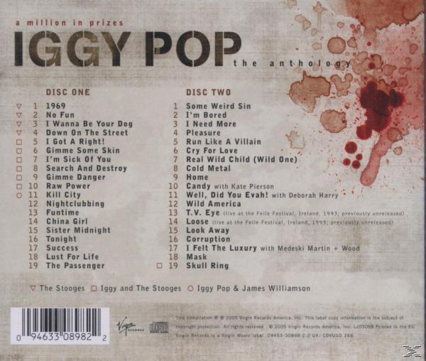 CD hátlapja a dalok listájával és egy vércseppekkel teli dizájnnal. Iggy Pop és James Williamson.