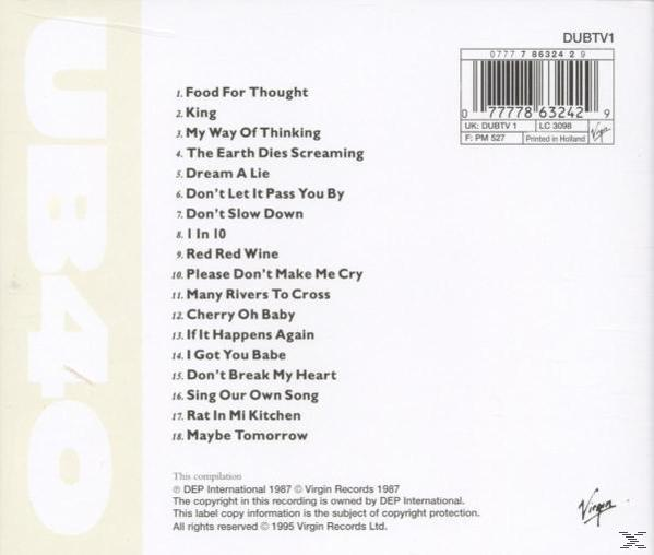 CD borító. A címe UB40. 18 dalt sorol fel. A háttér bézs színű. A Virgin logója alul látható.