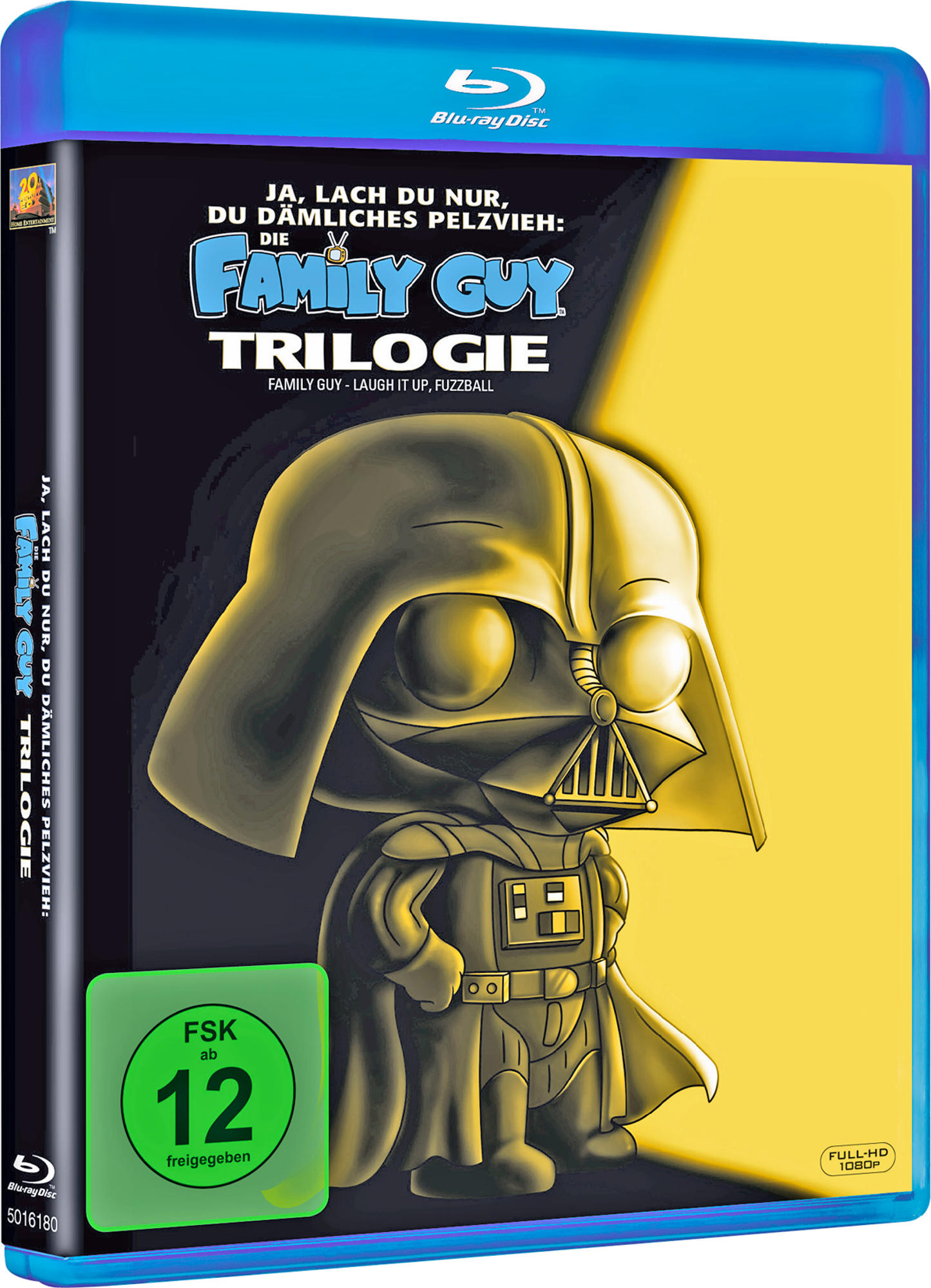 Blu-ray-Box mit Family Guy-Charakteren, Darth Vader, gelb und schwarz. Text auf Deutsch.