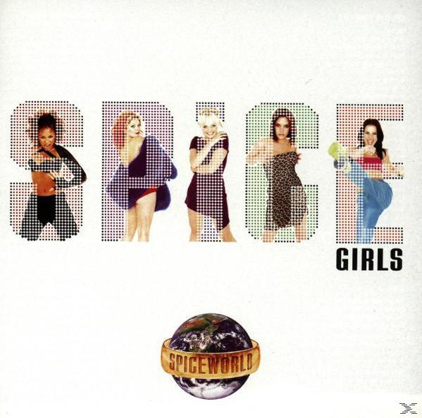Album borító a 'SPICE' szóval és a Spice Girls-zel, földgömb képpel.