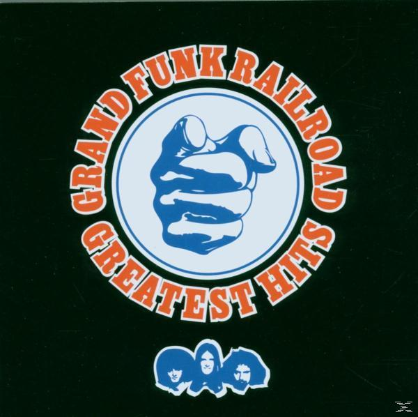 Albumcover: Eine blaue Hand ballt sich zur Faust, mit dem Text „Grand Funk Railroad - Greatest Hits“ in einem Kreis.