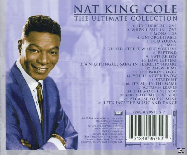 CD-Hülle. Nat King Cole Albumcover. Mann im Anzug. Titelliste. Blauer Hintergrund.