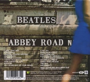 A Beatles Abbey Road albumjának hátlapja. Tartalmazza a számlistát és a lemezcímke információit.