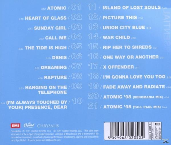 Albumcover mit blauem Hintergrund und einer Liste von Songtiteln. Text ist weiß.