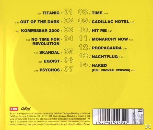 Albumcover mit Trackliste und gelbem Hintergrund.