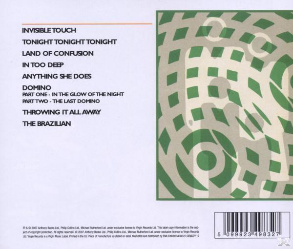 Album-Rückseite mit grün-weißem Design. Titelliste enthält 'Invisible Touch', 'Domino' usw.