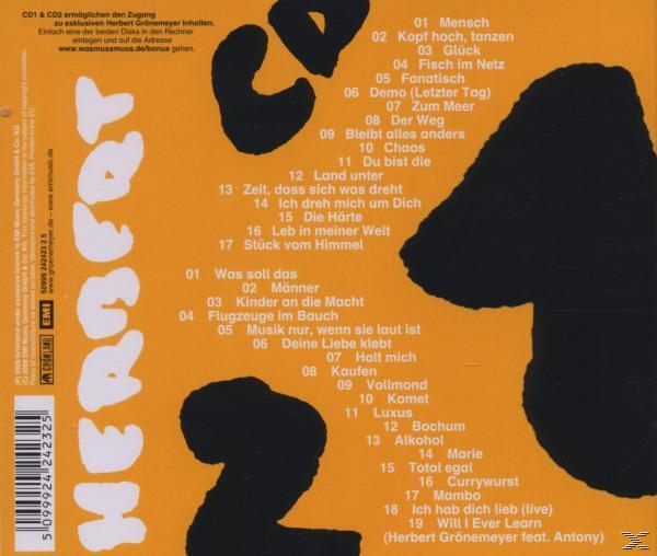 Album-Rückseite mit orangefarbenem Hintergrund und schwarzen Formen. Enthält Titellisten auf Deutsch.