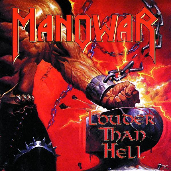 Albumcover von Manowar, zeigt einen muskulösen Arm mit Ketten und dem Titel 'Louder Than Hell'.