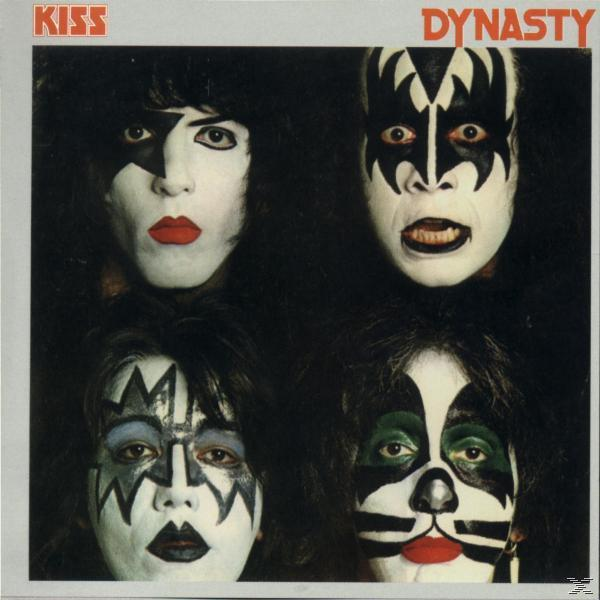Album borító. A Kiss négy tagja, festett arcokkal. Cím: Dynasty.