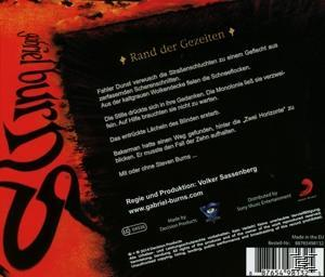 Albumcover mit dunklem Hintergrund, roten und schwarzen Farben, Text und Logo von Gabriel Burns.