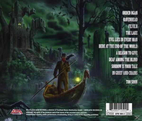 Albumcover mit Person im Boot auf Wasser, dunkle Burg im Hintergrund.