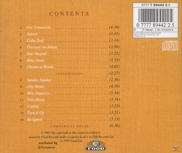 CD tok hátulja, számlistával és szöveggel. Narancssárga háttér, vonalkóddal és címkével az alján.