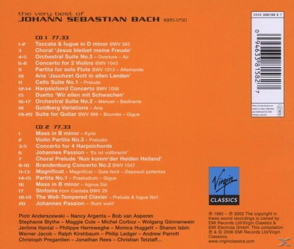 CD-Cover mit einer Liste von Johann Sebastian Bach-Liedern von 1685-1750, darunter Kyrie und Toccata.