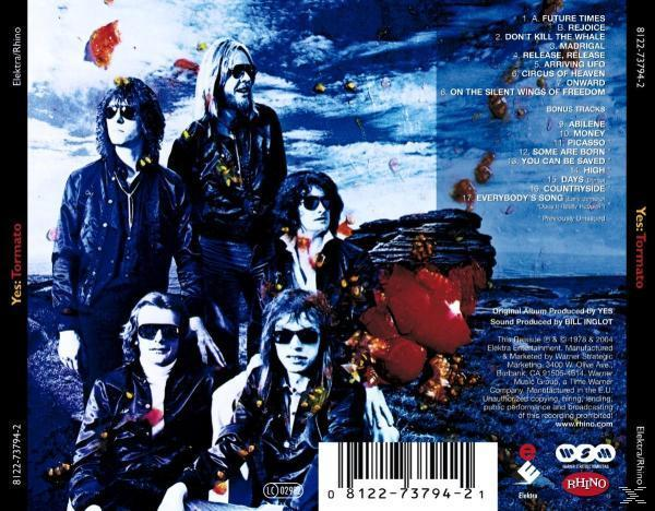 Albumcover mit einer Gruppe von Männern. Der Titel lautet Yes: Tormato. Der Hintergrund ist blau.