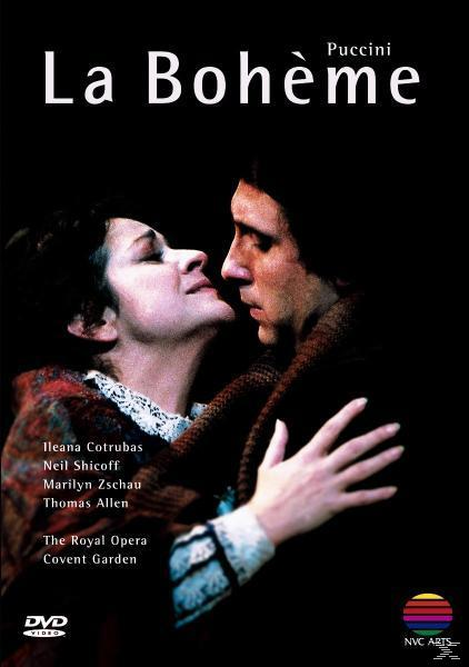 DVD-Cover: Romantische Szene, Paar umarmt sich. Titel La Bohème.