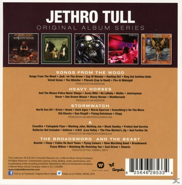 Album-Rückseite: Jethro Tull Albumserie mit mehreren Albumcovern und Titellisten für jedes Album.