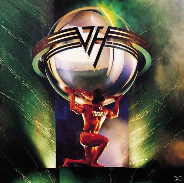 Albumcover: Van Halen, 5150, ein Mann hält Globus, ein Bandlogo.