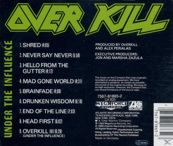 Albumcover mit grünem Overkill-Logo, schwarzem Hintergrund, Titelliste und Bandinformationen.