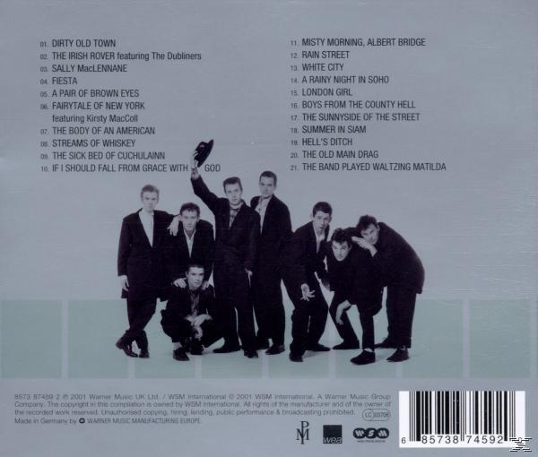 Die Rückseite eines Albumcovers mit Songtiteln und einer Gruppe von Männern. Text in Weiß auf grünem Hintergrund.