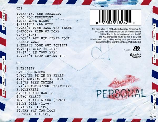 Album-Rückseite mit Titelliste, einer persönlichen Nachricht und einem Lippenstift-Kussmal.