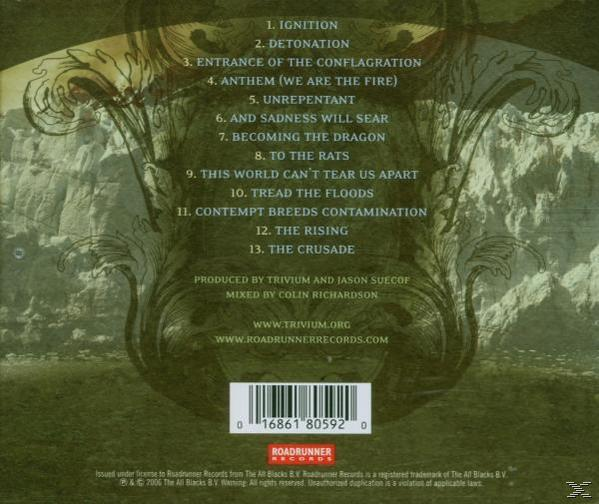 Ein CD-Rückcover mit Songtiteln einer Band und einem dekorativen Design, mit einem Barcode unten.