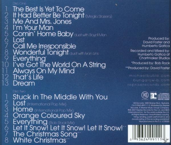 Rückseite einer CD-Hülle mit Songtiteln und Produktionscredits in weißer Schrift auf dunklem blauen Hintergrund.