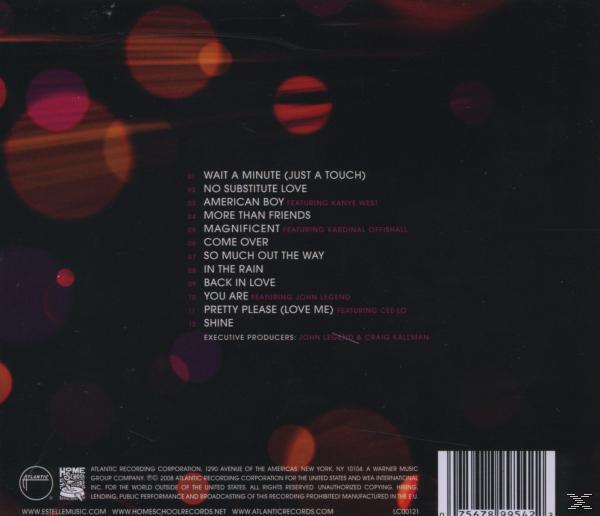 Albumcover listet Songtitel auf. Text ist orange und weiß. Zurück in Schwarz.