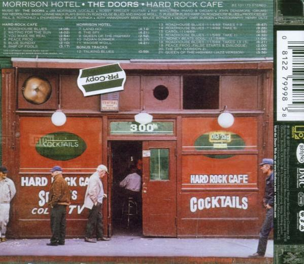 Album-Rückseite, The Doors, Hard Rock Cafe und Titelliste.