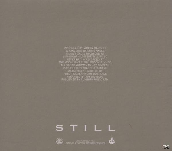 Album-Rückseite mit Text 'STILL' und Produktionscredits. Ein grauer Hintergrund.