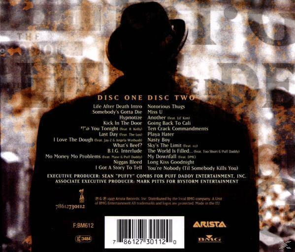 Albumcover. Schwarze Silhouette eines Mannes im Anzug. Titelliste auf der Rückseite. Text und Barcode.