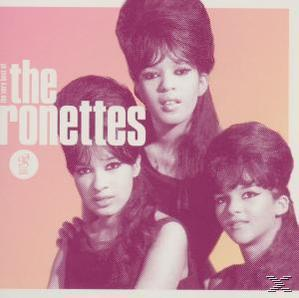 Albumcover, The Ronettes, the very best of. Drei Frauen, rosa Hintergrund, weißer Text.
