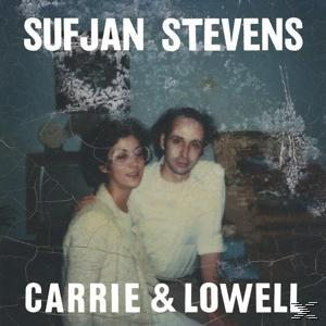 Albumcover: Sufjan Stevens - Carrie & Lowell. Foto von zwei Personen mit Text auf einem Hintergrund.