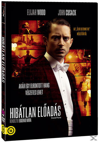 A 'Grand Piano' DVD borítója. Elijah Wood és John Cusack szerepelnek. A szöveg tartalmazza a címet magyarul és angolul, filmkockákkal.
