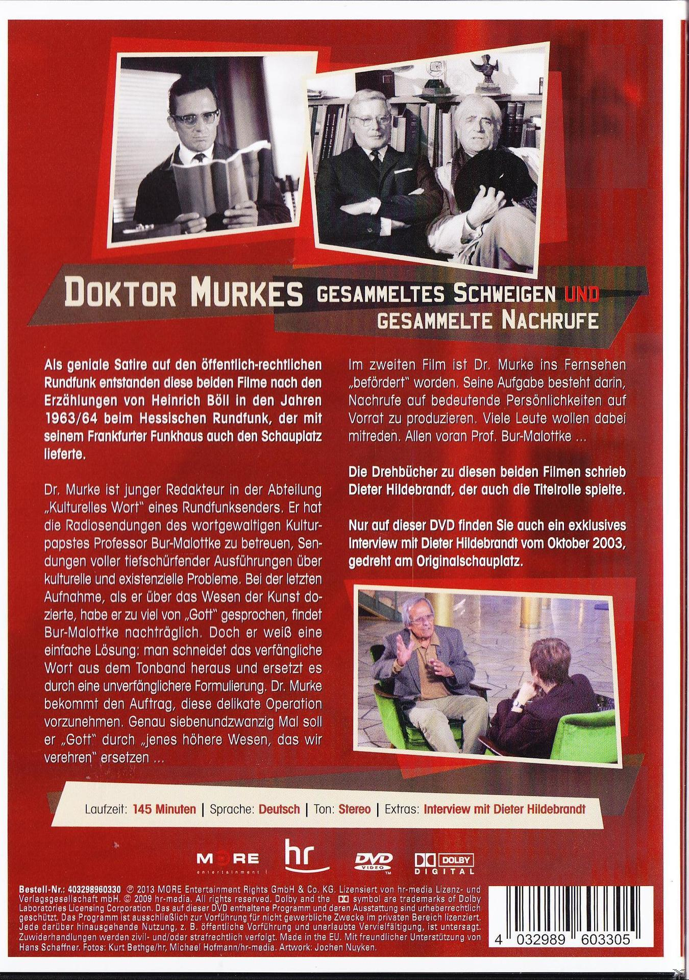 DVD-Cover für „Doktor Murkes Gesammeltes Schweigen und Gesammelte Nachrufe“. Enthält Schauspieler und Text.