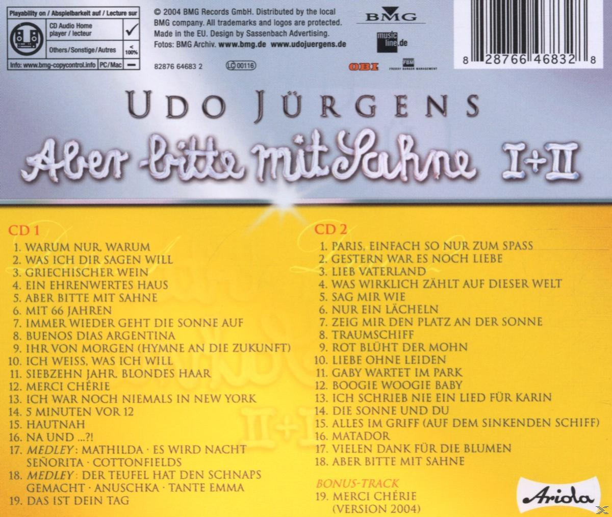 Albumcover von Udo Jürgens, betitelt 'Aber Bitte Mit Sahne I+II', mit Songlisten.