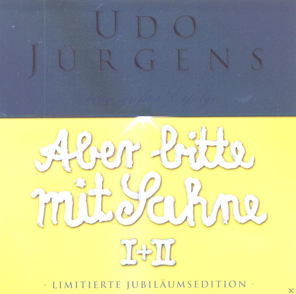 Albumcover für "Aber bitte mit Sahne I+II" von Udo Jürgens, mit gelbem Hintergrund und weißem Text.